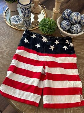 Big Boys Patriotic American Flag Swim Shorts Red White Blue Stars & Stripes